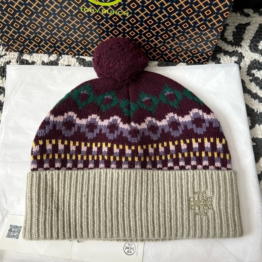Tory Burch Fair Isle Hat Winter Fairisle Misted Lichen